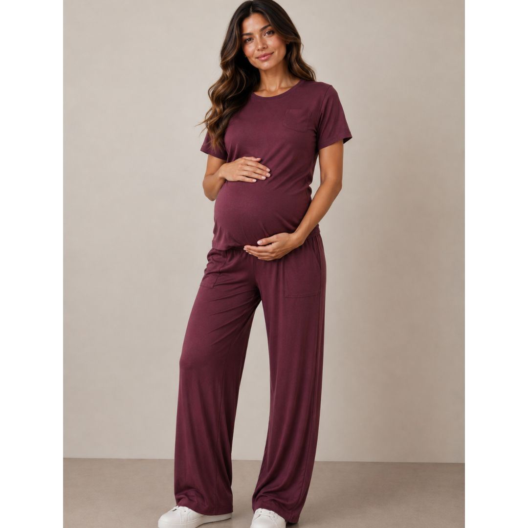 Buzo Conjunto Maternidad Polo Manga Corta + Pantalón Palazo suave Algodón Tela Viscosa